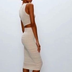 Aritzia Babaton Pointelle Crop Top and Sweater Tube Skirt Set - Denude (Size S)